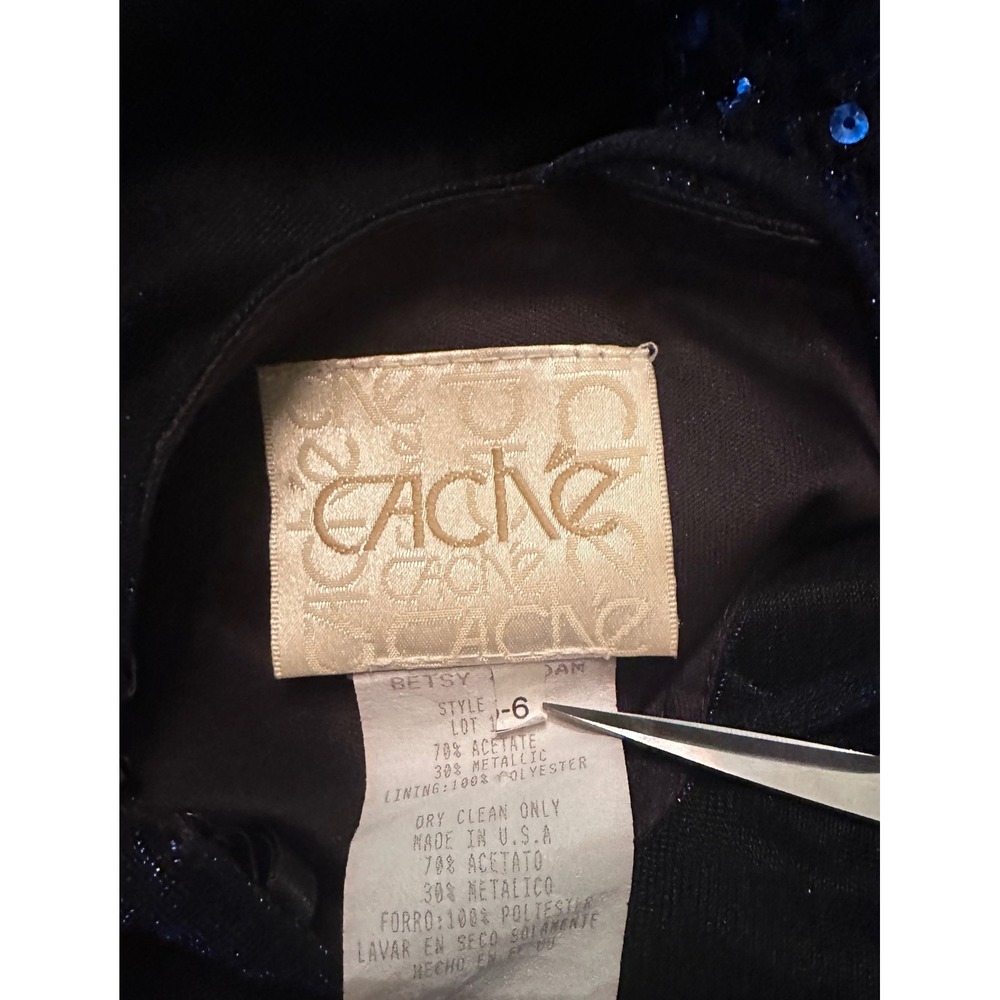 Cache Betsy Adam 6 Navy Blue Metallic Sparkly Sequin Maxi Gown Formal Evening S - Picture 8 of 10